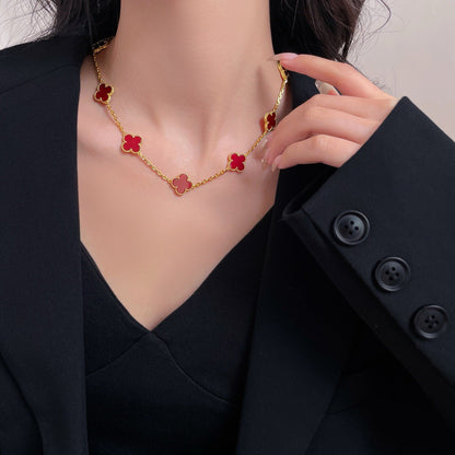 [ROSE]CLOVER 10 MOTIFS CARNELIAN NECKLACE