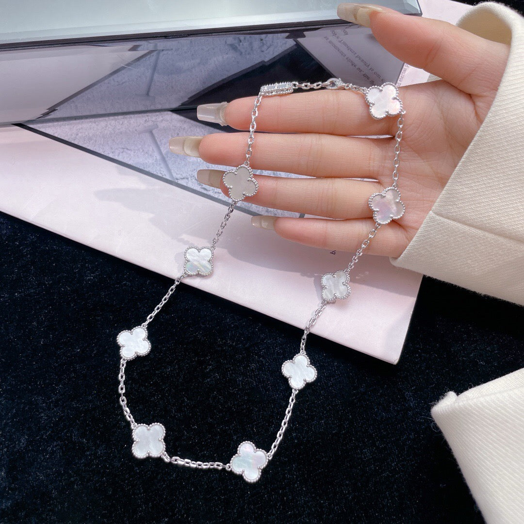 [ROSE]CLOVER 10 MOTIFS WHITE MOTHER OF PEARL NECKLACE