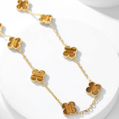 [ROSE]CLOVER 10 MOTIFS TIGER EYE NECKLACE