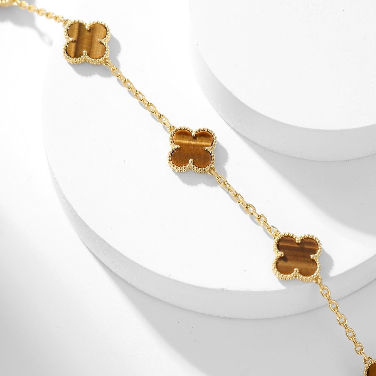 [ROSE]CLOVER 10 MOTIFS TIGER EYE NECKLACE