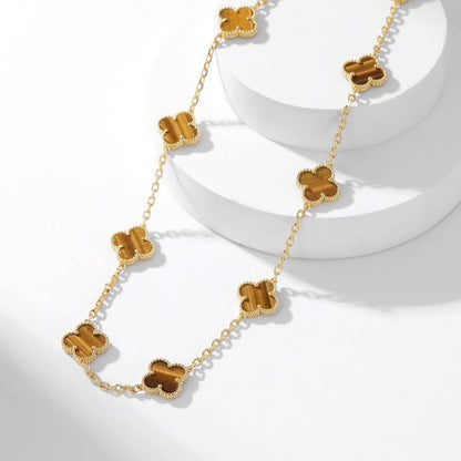 [ROSE]CLOVER 10 MOTIFS TIGER EYE NECKLACE