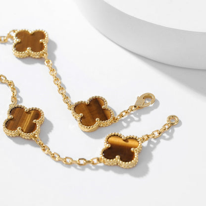 [ROSE]CLOVER 10 MOTIFS TIGER EYE NECKLACE