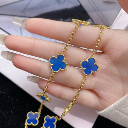 [ROSE]CLOVER 10 MOTIFS BLUE AGATE NECKLACE