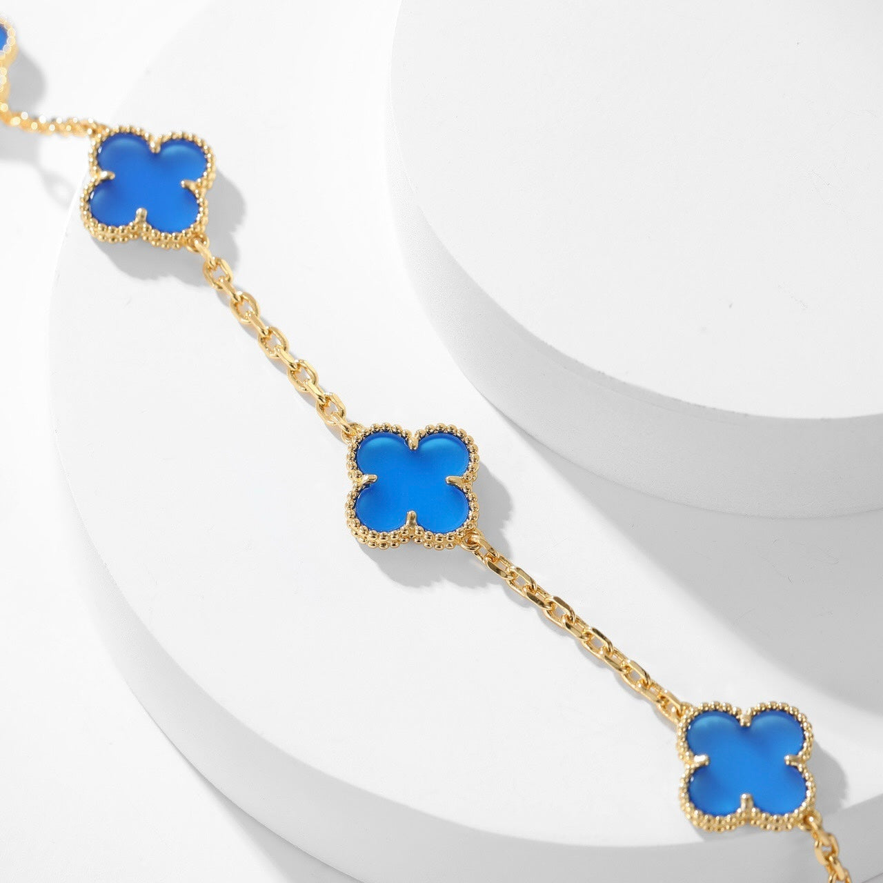 [ROSE]CLOVER 10 MOTIFS BLUE AGATE NECKLACE