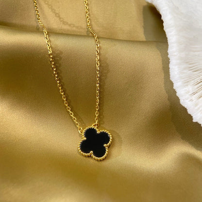 [ROSE]CLOVER 15MM BLACK ONYX SINGLE FLOWER NECKLACE