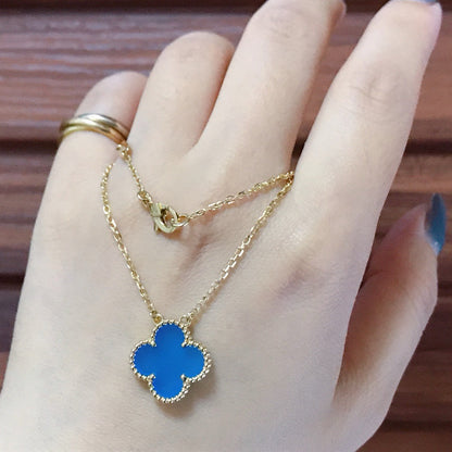 [ROSE]CLOVER 15MM BLUE AGATE NECKLACE