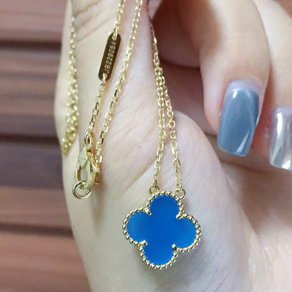 [ROSE]CLOVER 15MM BLUE AGATE NECKLACE