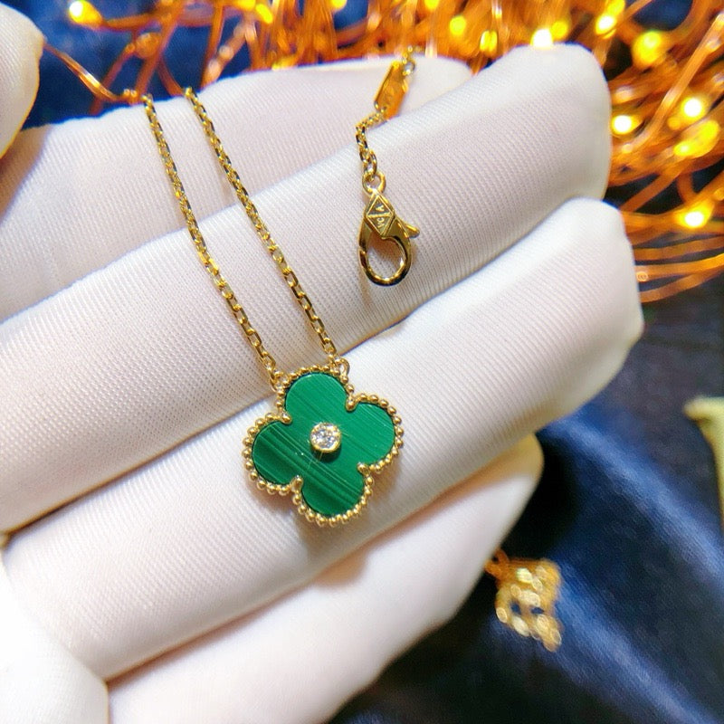 [ROSE]CLOVER 15MM DIAMOND TURQUOISE NECKLACE