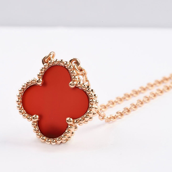 [ROSE]CLOVER 15MM CARNELIAN SINGLE FLOWER NECKLACE