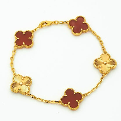 [ROSE]CLOVER  5 MOTIFS CARNELIAN GOLD BRACELET