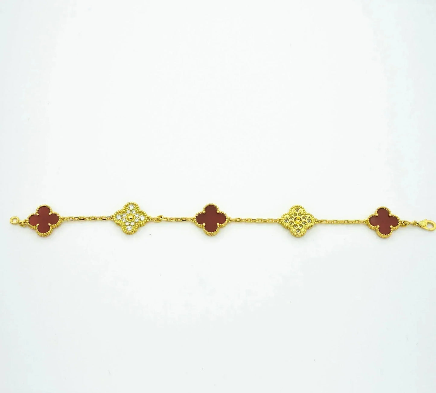 [ROSE]CLOVER 5 MOTIFS CARNELIAN DIAMOND BRACELET