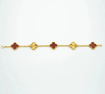 [ROSE]CLOVER  5 MOTIFS CARNELIAN GOLD BRACELET