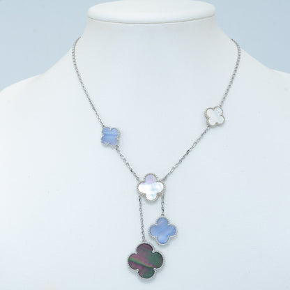 [ROSE]CLOVER MOP CHALCEDONY NECKLACE SILVER 6 MOTIF