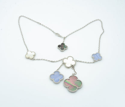 [ROSE]CLOVER MOP CHALCEDONY NECKLACE SILVER 6 MOTIF