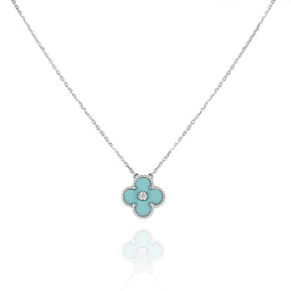 [ROSE]CLOVER 1 DIAMOND LIGHT BLUE SILVER NECKLACE