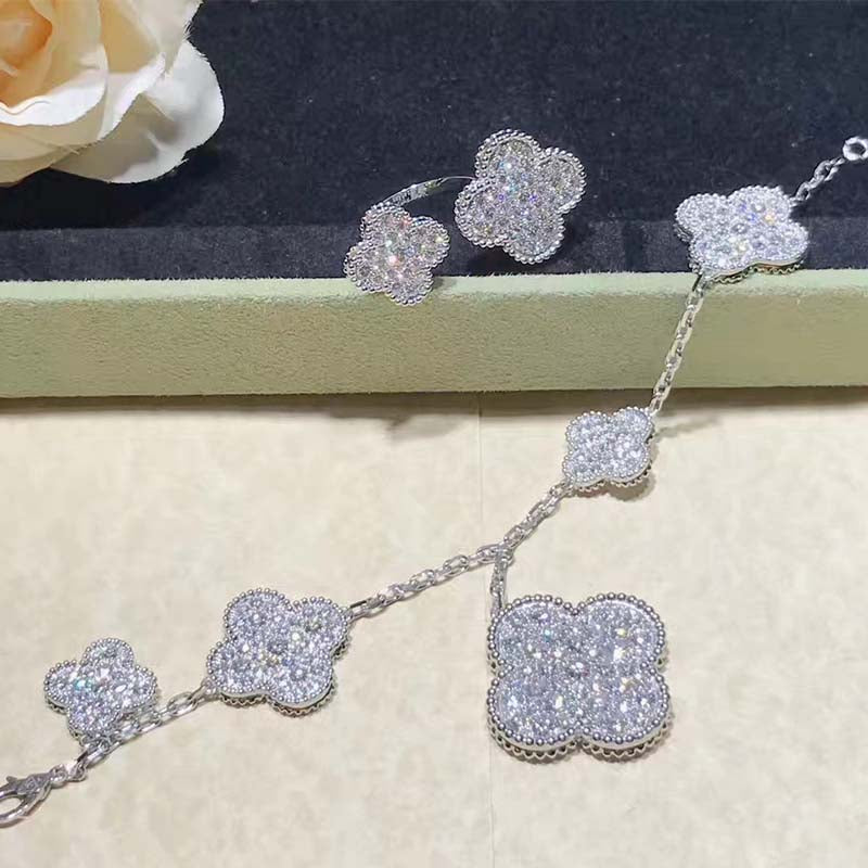 [ROSE]CLOVER 6 MOTIFS SILVER DIAMOND BRACELET