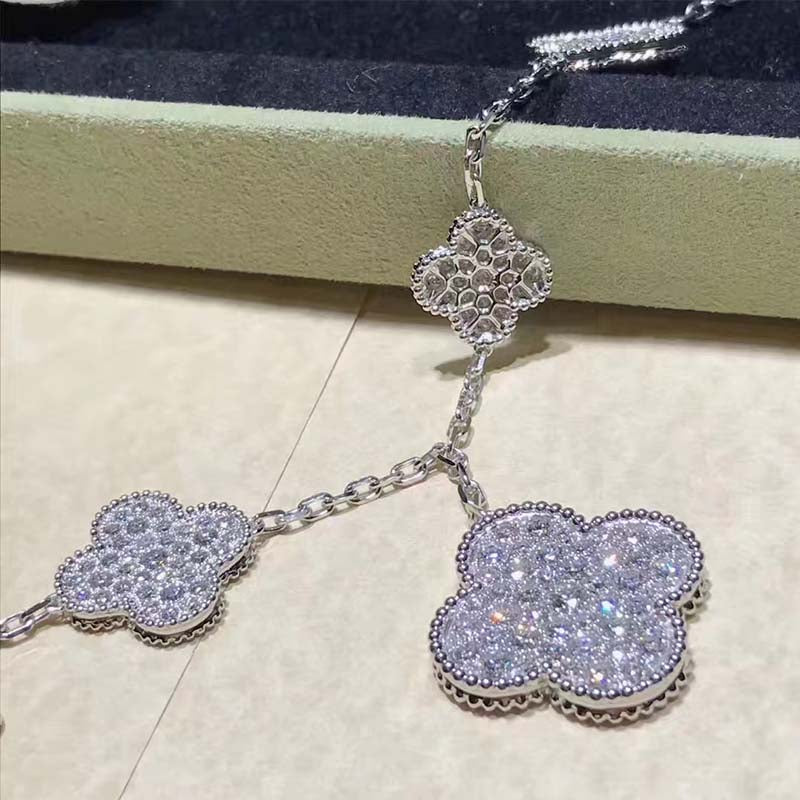 [ROSE]CLOVER 6 MOTIFS SILVER DIAMOND BRACELET