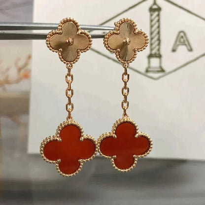 [ROSE]CLOVER 2 MOTIF  LASER CARNELIAN EARRINGS