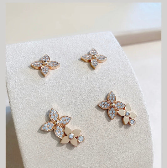 [Rose Jewels]STAR BLOSSOM STUD EARRINGS PINK GOLD DIAMONDS