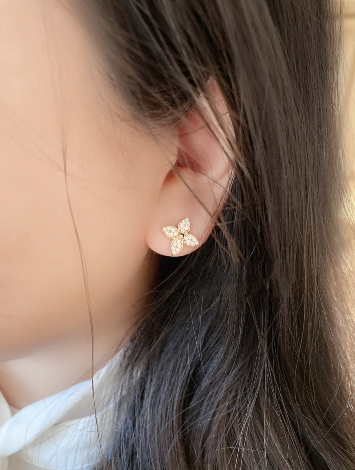 [Rose Jewels]STAR BLOSSOM STUD EARRINGS PINK GOLD DIAMONDS