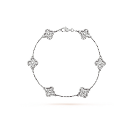 [ROSE]CLOVER 6 MOTIF SILVER DIAMOND BRACELET