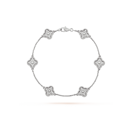 [ROSE]CLOVER 6 MOTIF SILVER DIAMOND BRACELET