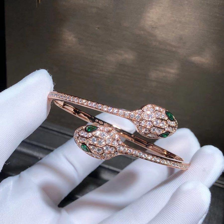 [Rose Jewels]SERPENTI BRACELET PINK GOLD MALACHITE DIAMOND DOUBLE SNAKE