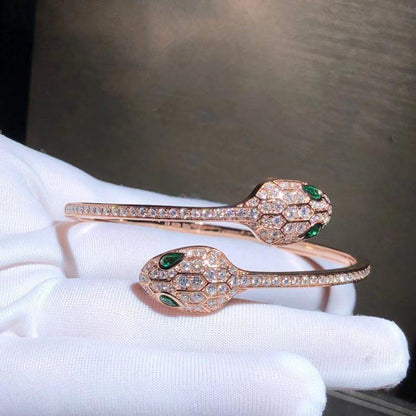 [Rose Jewels]SERPENTI BRACELET PINK GOLD MALACHITE DIAMOND DOUBLE SNAKE