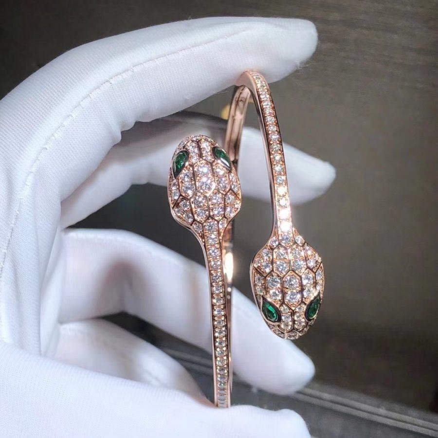 [Rose Jewels]SERPENTI BRACELET PINK GOLD MALACHITE DIAMOND DOUBLE SNAKE