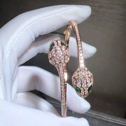 [Rose Jewels]SERPENTI BRACELET PINK GOLD MALACHITE DIAMOND DOUBLE SNAKE