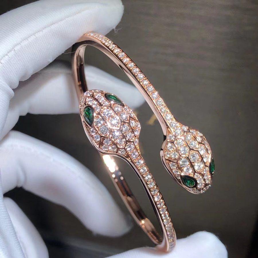 [Rose Jewels]SERPENTI BRACELET PINK GOLD MALACHITE DIAMOND DOUBLE SNAKE