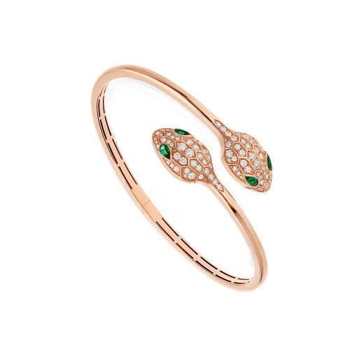 [Rose Jewels]SERPENTI BRACELET PINK GOLD MALACHITE DIAMOND DOUBLE SNAKE