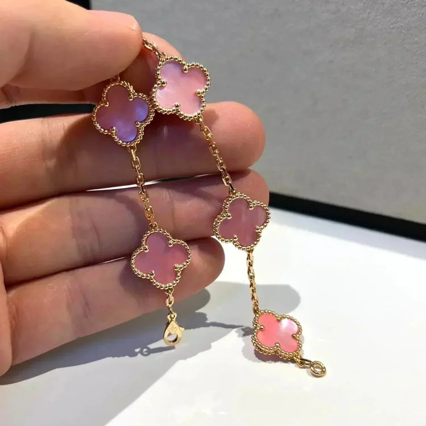 [ROSE]CLOVER 5 PINK MOP BRACELET