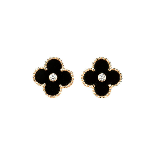 [ROSE]CLOVER MEDIUM 1 MOTIFS ONYX DIAMOND EARRINGS