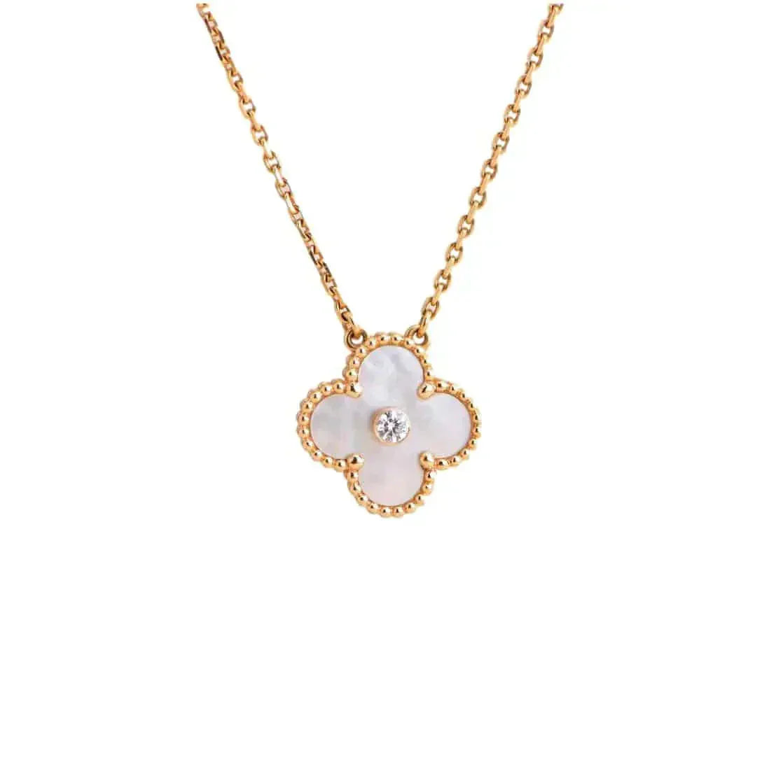 [ROSE]CLOVER 15MM DIAMOND WHITE FRITILLARIA NECKLACE