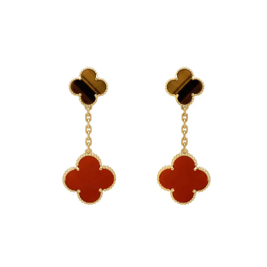 [ROSE]CLOVER  2 MOTIF  TIGER EYE CARNELIAN EARRINGS