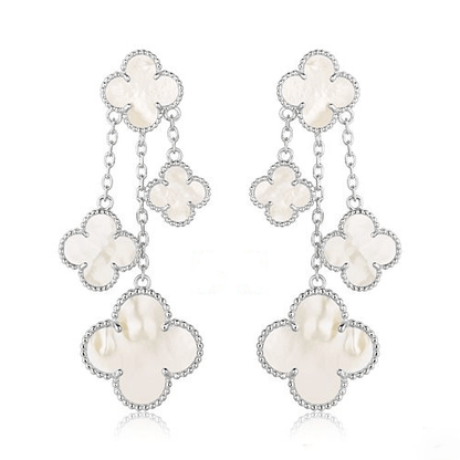 [ROSE]CLOVER EARRINGS WHITE MOP 4 MOTIFS SILVER