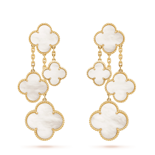 [ROSE]CLOVER EARRINGS WHITE MOP 4 MOTIFS GOLD