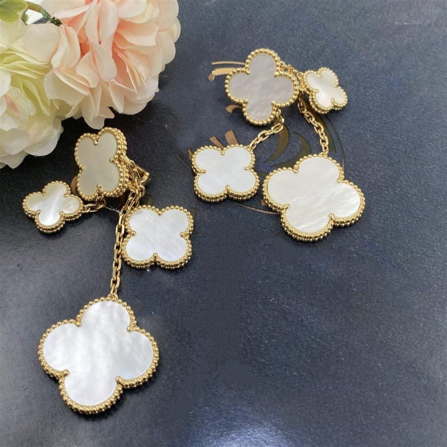 [ROSE]CLOVER EARRINGS WHITE MOP 4 MOTIFS GOLD