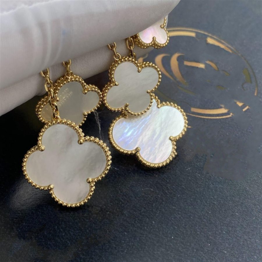 [ROSE]CLOVER EARRINGS WHITE MOP 4 MOTIFS GOLD