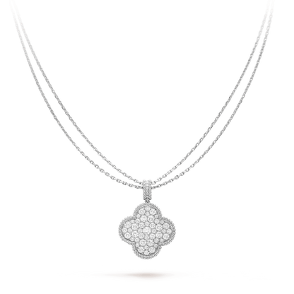 [ROSE]CLOVER 25MM SILVER FULL DIAMOND BIG CLOVER NECKLACE