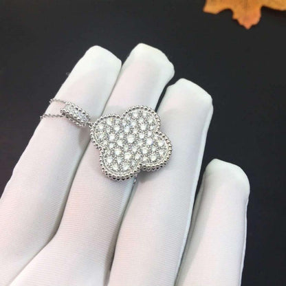 [ROSE]CLOVER 25MM SILVER FULL DIAMOND BIG CLOVER NECKLACE