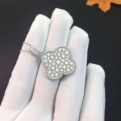 [ROSE]CLOVER 25MM SILVER FULL DIAMOND BIG CLOVER NECKLACE