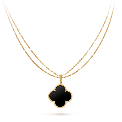 [ROSE]CLOVER 25MM GOLD ONYX BIG CLOVER NECKLACE