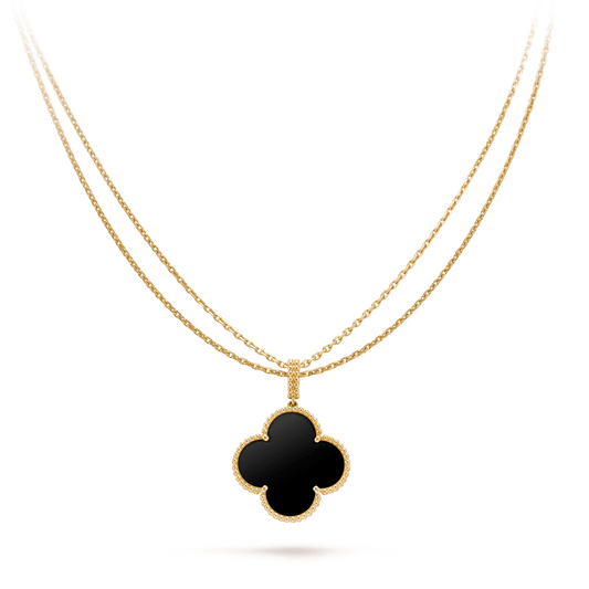 [ROSE]CLOVER 25MM GOLD ONYX BIG CLOVER NECKLACE