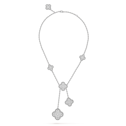 [ROSE]CLOVER 5 MOTIFS SILVER DIAMONDS NECKLACE