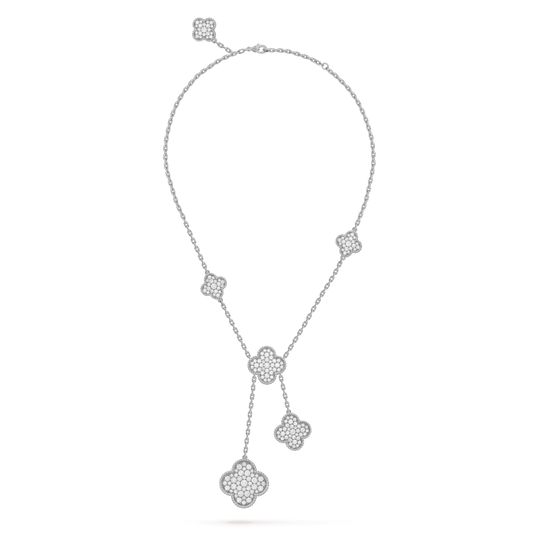 [ROSE]CLOVER 5 MOTIFS SILVER DIAMONDS NECKLACE