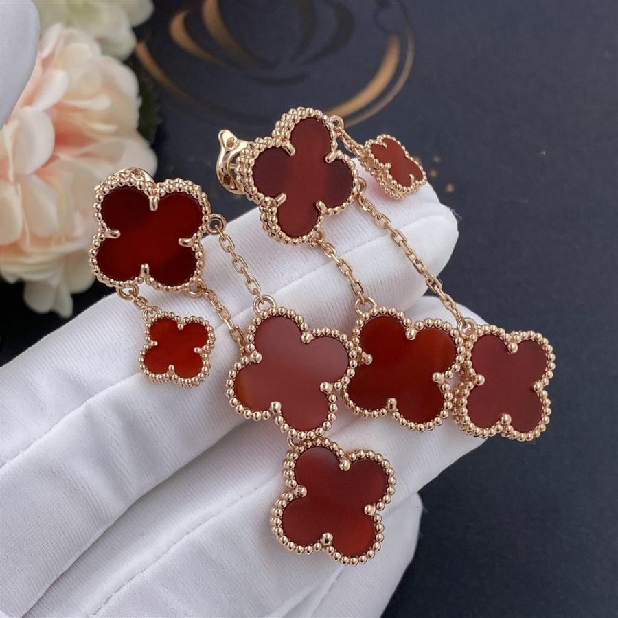 [ROSE]CLOVER EARRINGS CARNELIAN 4 MOTIFS PINK GOLD