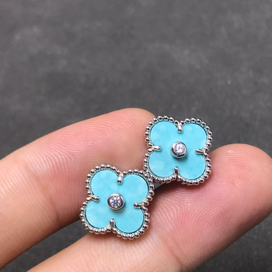 [ROSE]CLOVER 1 DIAMOND BLUE SKY SILVER EARRINGS