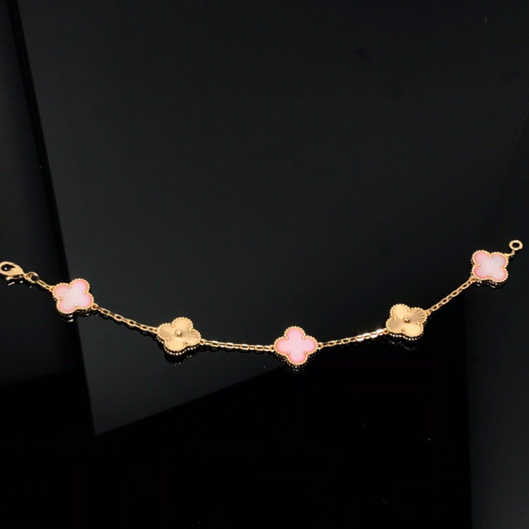 [ROSE]CLOVER BRACELET 5 MOTIF PINK AND PINK GOLD